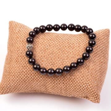 Siyah Turmalin Taşı Gümüş Bileklik (8 mm) - 1