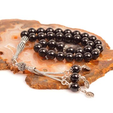 Siyah Turmalin Taşı Gümüş Tesbih (8 mm) - 1