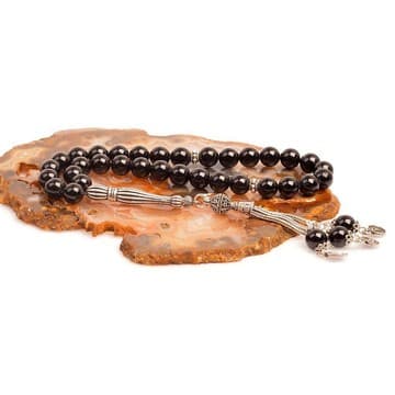 Siyah Turmalin Taşı Gümüş Tesbih (8 mm) - 2