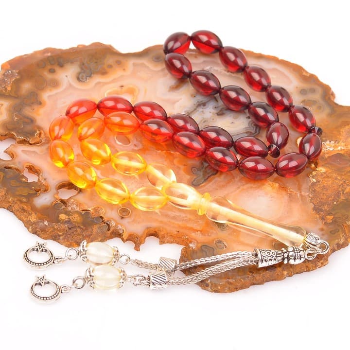 Süzme Renk Sıkma Kehribar Tesbih (8*12 mm)