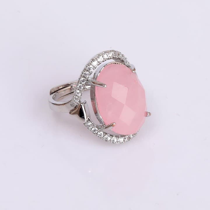 Taş Süslemeli Pembe Kuvars Taşı Yüzük - Ayarlamalı