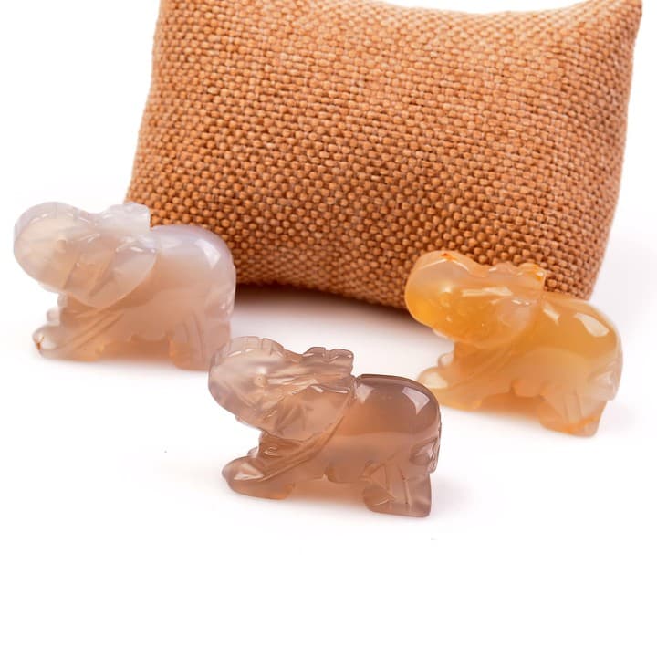 Gri Akik Taşı Fil Figürü