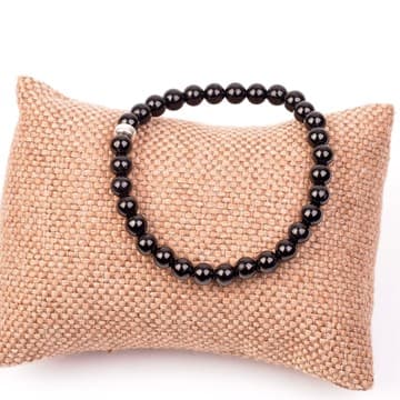 Siyah Turmalin Taşı Bileklik ( 6 mm ) - Gümüş Aparat - 1