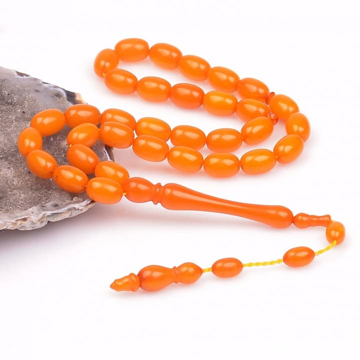 Turuncu Renk Kapsül Kesim Sıkma Kehribar Tesbih