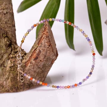 Zirkon Taşı Gümüş Bileklik -  2mm Karışık Renkli - 1