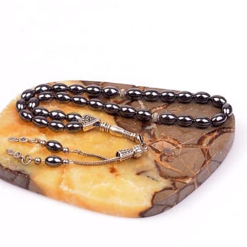 Arpa Kesim Hematit Taşı Tesbih (6*9 mm) - 1