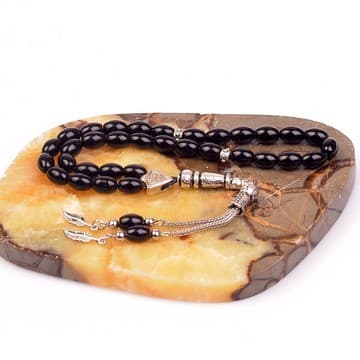 Arpa Kesim Obsidyen Taşı Tesbih ( 6*9 mm ) - 1