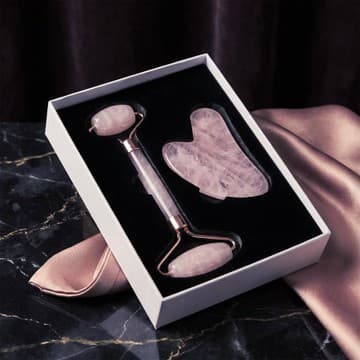 Pembe Kuvars Gua Sha ve Roller Masaj Taşı Seti - 1