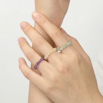 Doğal Taş Lastikli Yüzük Seti – Ametist, Aventurin, Açık Renkli Sitrin – 3.5 mm - 1