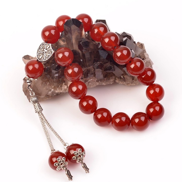 Akik Taşı Efe Tesbihi - 14 mm ( Çift Kamçılı ) - 1