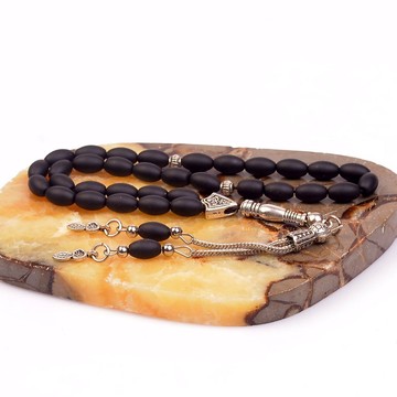 Arpa Kesim Mat Obsidyen Taşı Tesbih (6*9 mm) - 1