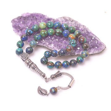 Azurit Taşı Tesbih 8 mm - Çelik Malzemeli - 1