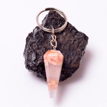 Çiçek Akik Taşı Anahtarlık - Koni Şeklinde - 2