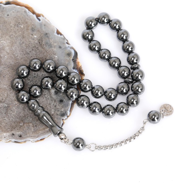 Hematit Taşı Çelik Tesbih ( 8 mm ) - Kararmaz Püsküllü