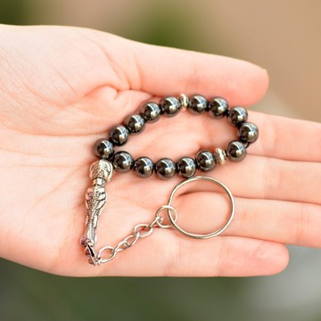Hematit Taşı Tesbih Şeklinde Anahtarlık - 1