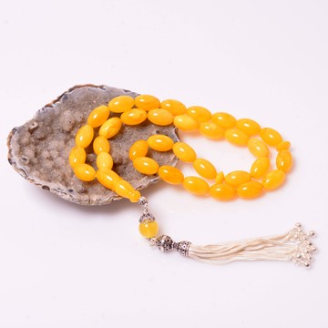 İri Boy Arpa Kesim Damla Kehribar Tesbih (10*16 mm ) - Sertifikalı Ürün - 1