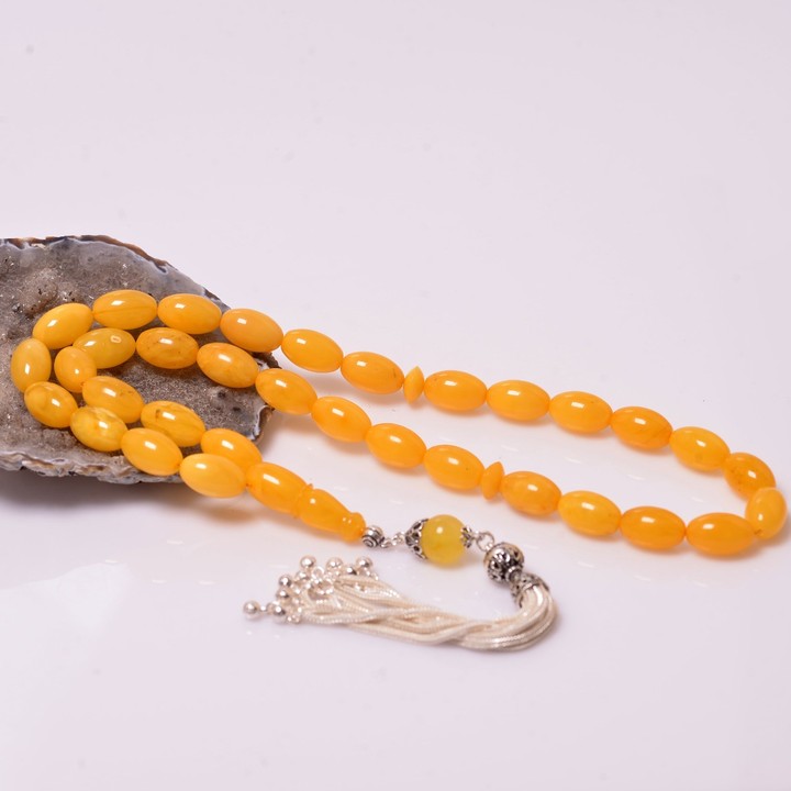 İri Boy Arpa Kesim Damla Kehribar Tesbih (10*16 mm ) - Sertifikalı Ürün - 2