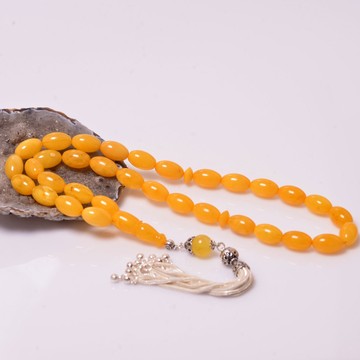 İri Boy Arpa Kesim Damla Kehribar Tesbih (10*16 mm ) - Sertifikalı Ürün - 2