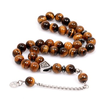 Kaplan Gözü Taşı Çelik Tesbih ( 8 mm ) - Kararmaz Püsküllü - 1