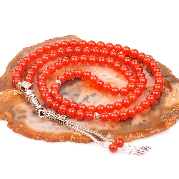 Kırmızı Akik Taşı Dua Tesbihi - 6 mm - 1