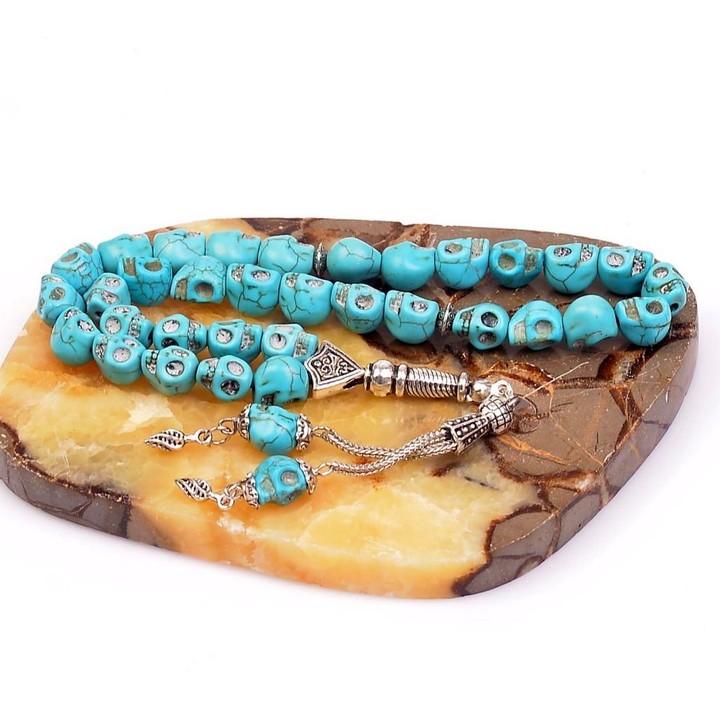 Kuru Kafa Turkuaz Taşı Tesbih - Pres Turkuaz