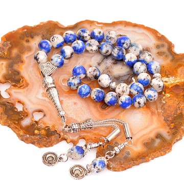 Mavi Beyaz Jade Taşı Tesbih (8 mm) - 1