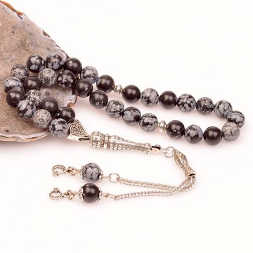 Obsidyen Taşı Tesbih - 8 mm / Kar Tanesi Obsidyen - 2