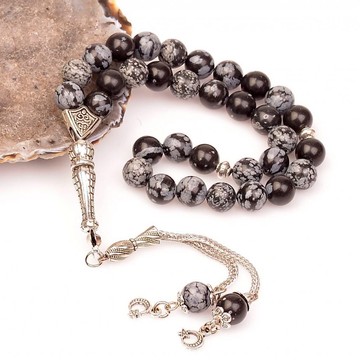 Obsidyen Taşı Tesbih - 8 mm / Kar Tanesi Obsidyen - 1