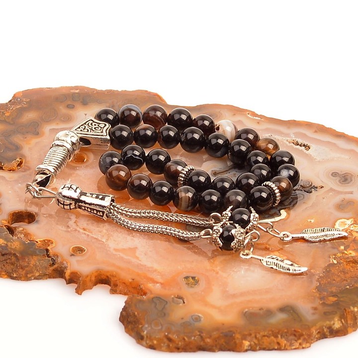 Siyah Akik Taşı Tesbih - 6 mm - 1