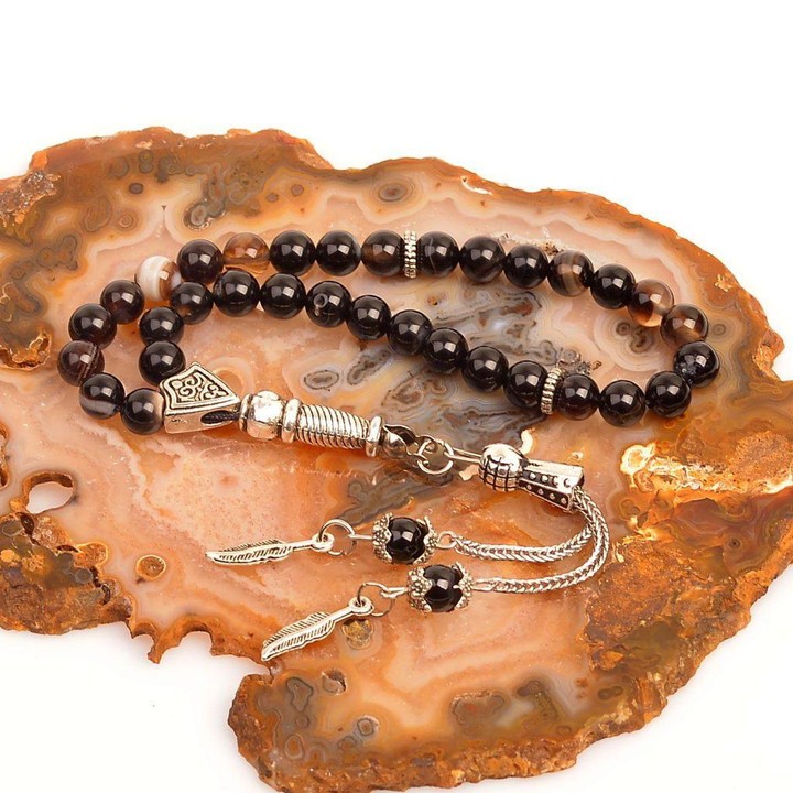 Siyah Akik Taşı Tesbih - 6 mm - 2