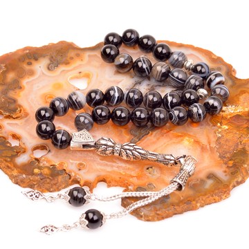 Siyah Hareli Akik Taşı Tesbih (8 mm) - 1