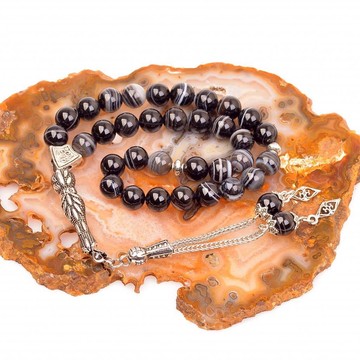 Siyah Hareli Akik Taşı Tesbih (8 mm) - 2