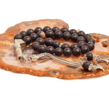 Siyah Mat Akik Taşı Tesbih - 8 mm - 1