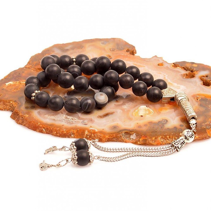 Siyah Mat Akik Taşı Tesbih - 8 mm