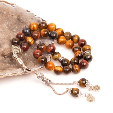 Üç Renk Kaplan Gözü Taşı Tesbih - 8 mm - 1