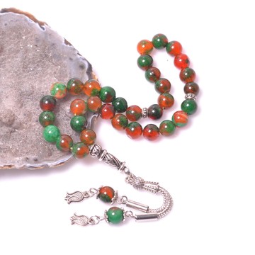 Yeşil Alacalı Jade Taşı Tesbih - 8 mm - 1