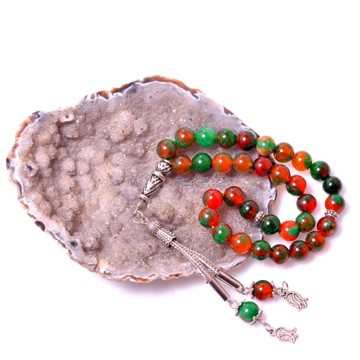 Yeşil Alacalı Jade Taşı Tesbih - 8 mm - 2