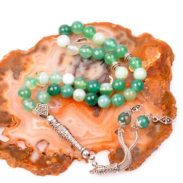 Yeşil Hareli Akik Taşı Tesbih - 8 mm - 1