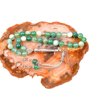 Yeşil Hareli Akik Taşı Tesbih - 8 mm - 2